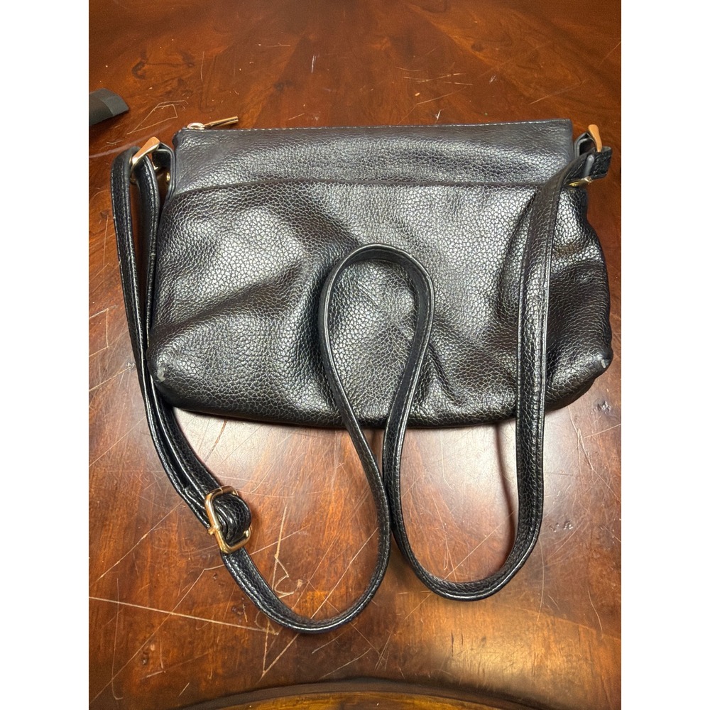 A New Day Black Pebbled Triple Zip Crossbody Bag Gold Hardware Adjustable Strap
